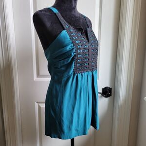 NEW PRAIRIE Anthropologie Silk Embroidered Blouse Top M